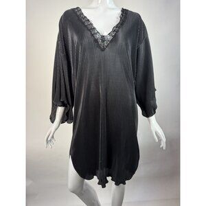 Val-Mode Black Vintage Lingerie Nightgown W/Lace Trim Large